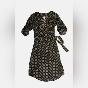 Michael Kors Black Midi Dress with Gold Chainprint